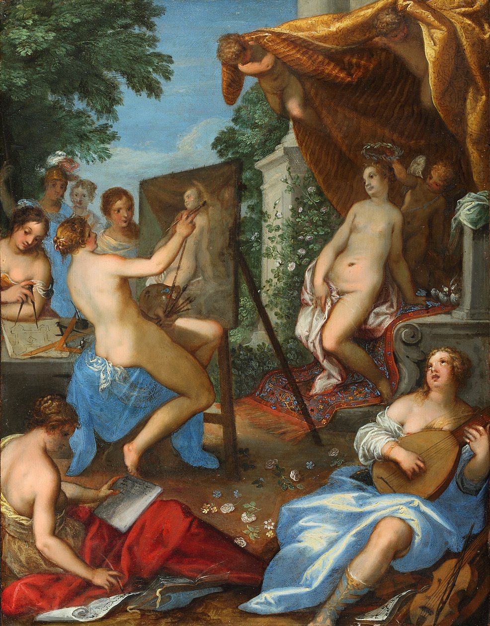 Allegori over kunsten med Pictura, der maler Venus af Hans Rottenhammer