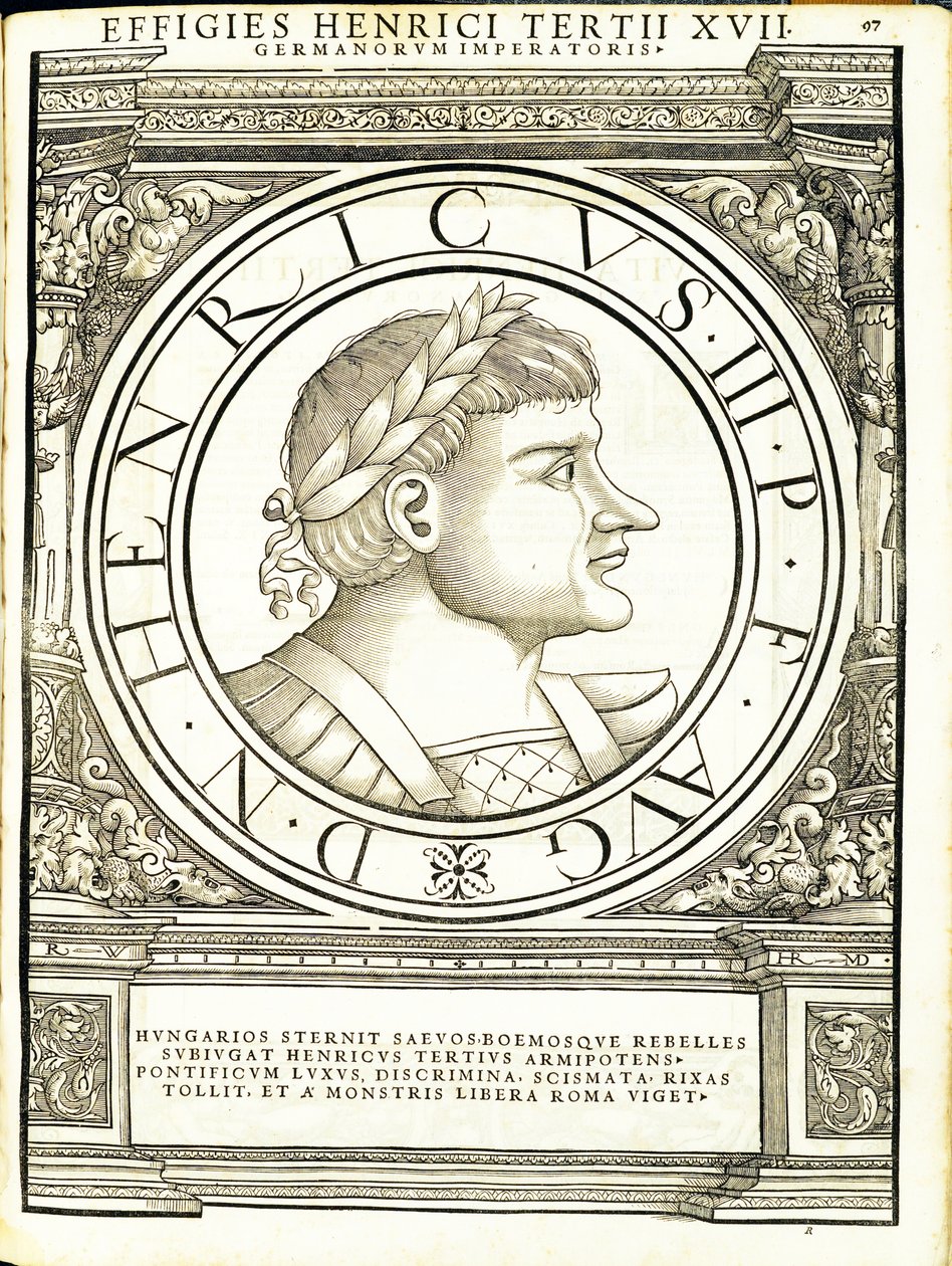 Henricus III, illustration fra "Imperatorum romanorum omnium orientalium et occidentalium verissimae imagines ex antiquis numismatis", træsnit af Rudolph Wyssenbach, trykt af Andreas Gesner, Zürich af Hans Rudolf Manuel Deutsch
