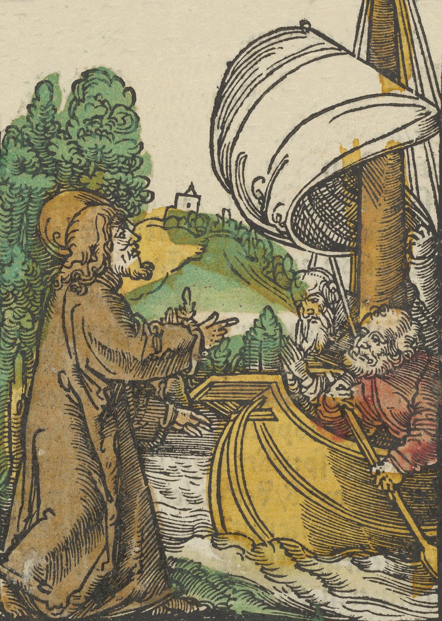 Kristus beroliger stormen på Tiberias-søen, fra Das Plenarium, 1517. af Hans Schäufelein the Elder