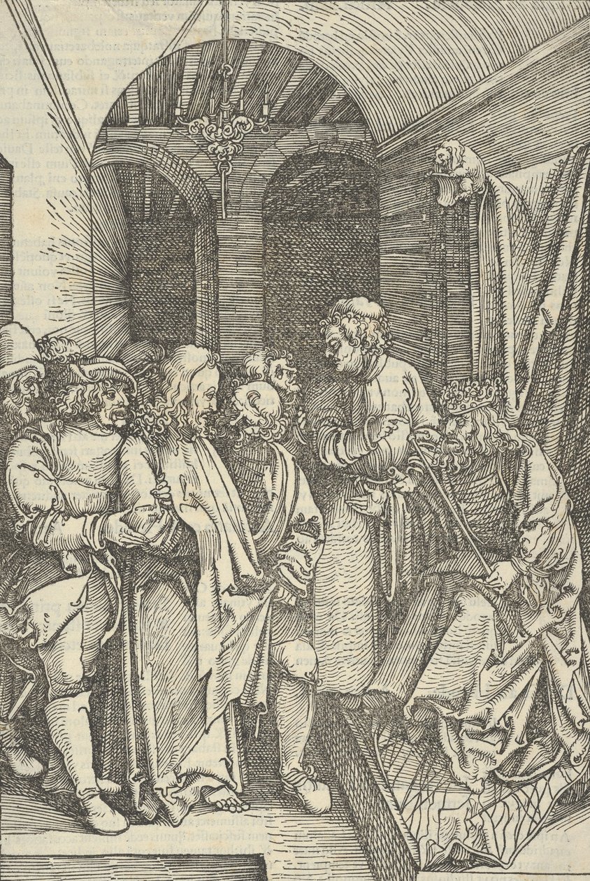 Kristus foran Herodes i en sal, fra spejlet af vor Herre Jesu Kristi lidenskab, 1507., 1507. af Hans Schäufelein the Elder