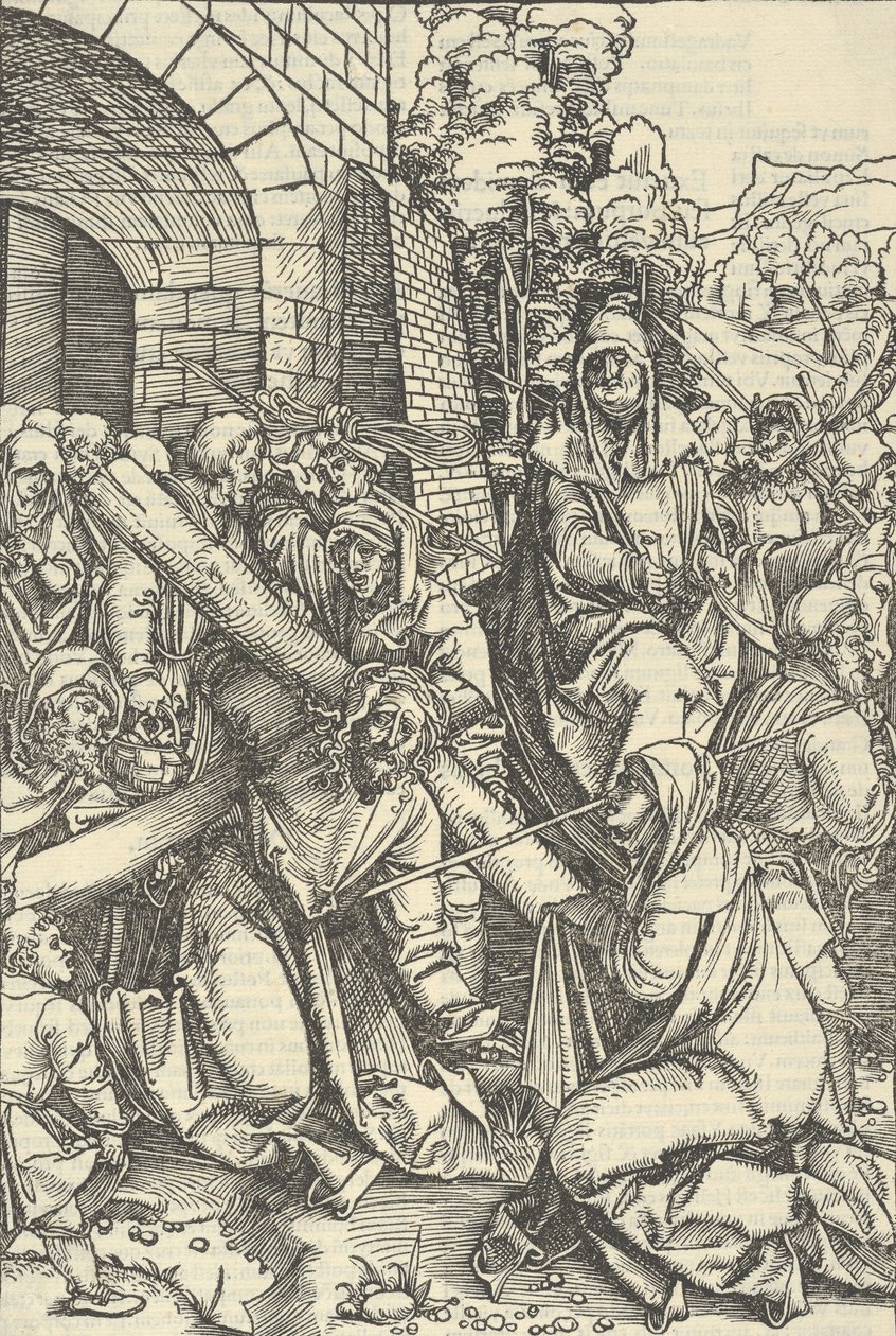 Bæringen af ​​korset, fra vor Herre Jesu Kristi lidenskabs spejl, 1507. af Hans Schäufelein the Elder