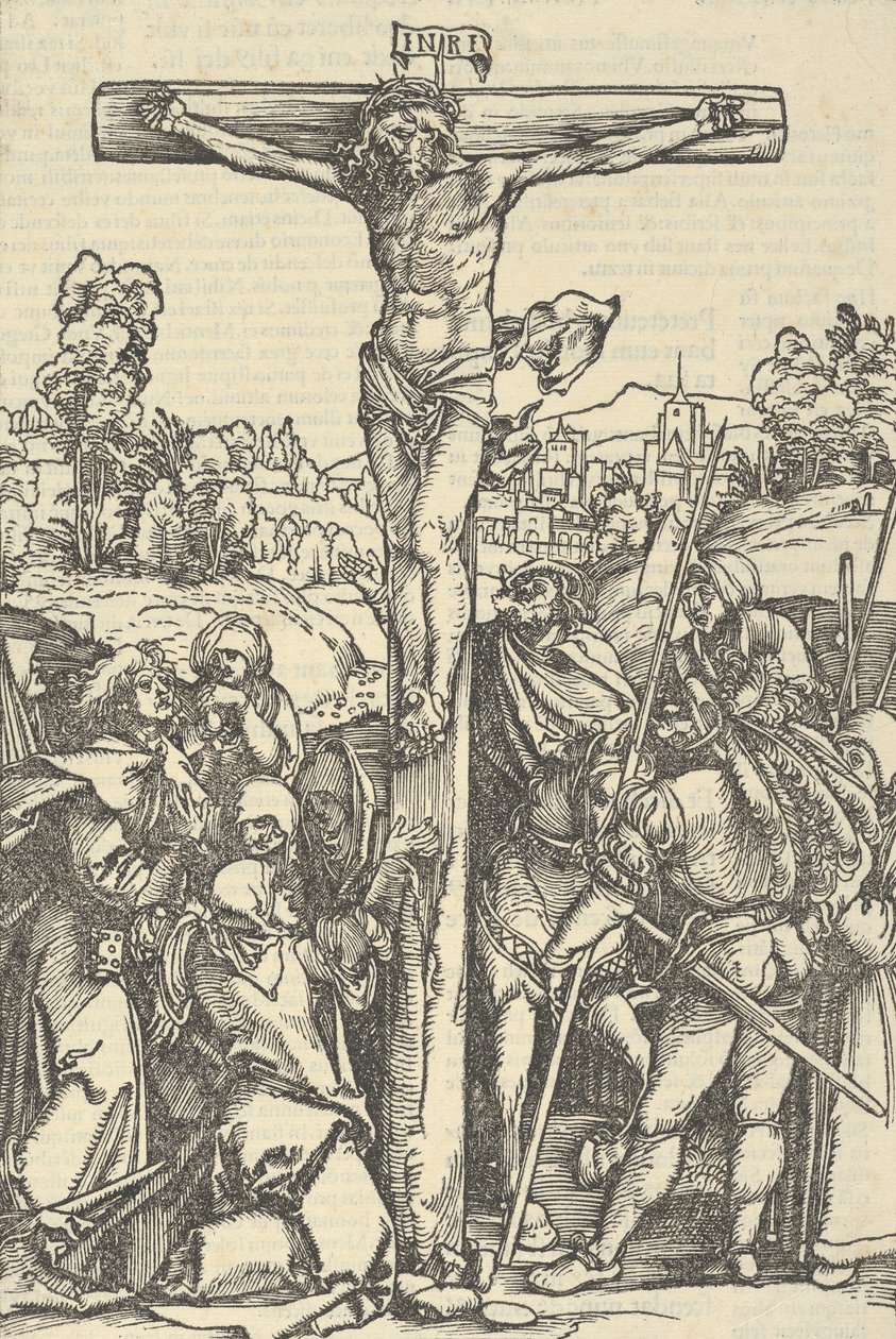 Korsfæstelsen, fra Rosenkransens besluttede have, 1505. af Hans Schäufelein the Elder