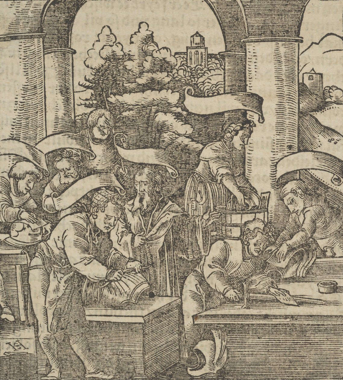 The Making of Armours, fra Hymmelwagen om hvem der lever godt..., 1517. af Hans Schäufelein the Elder