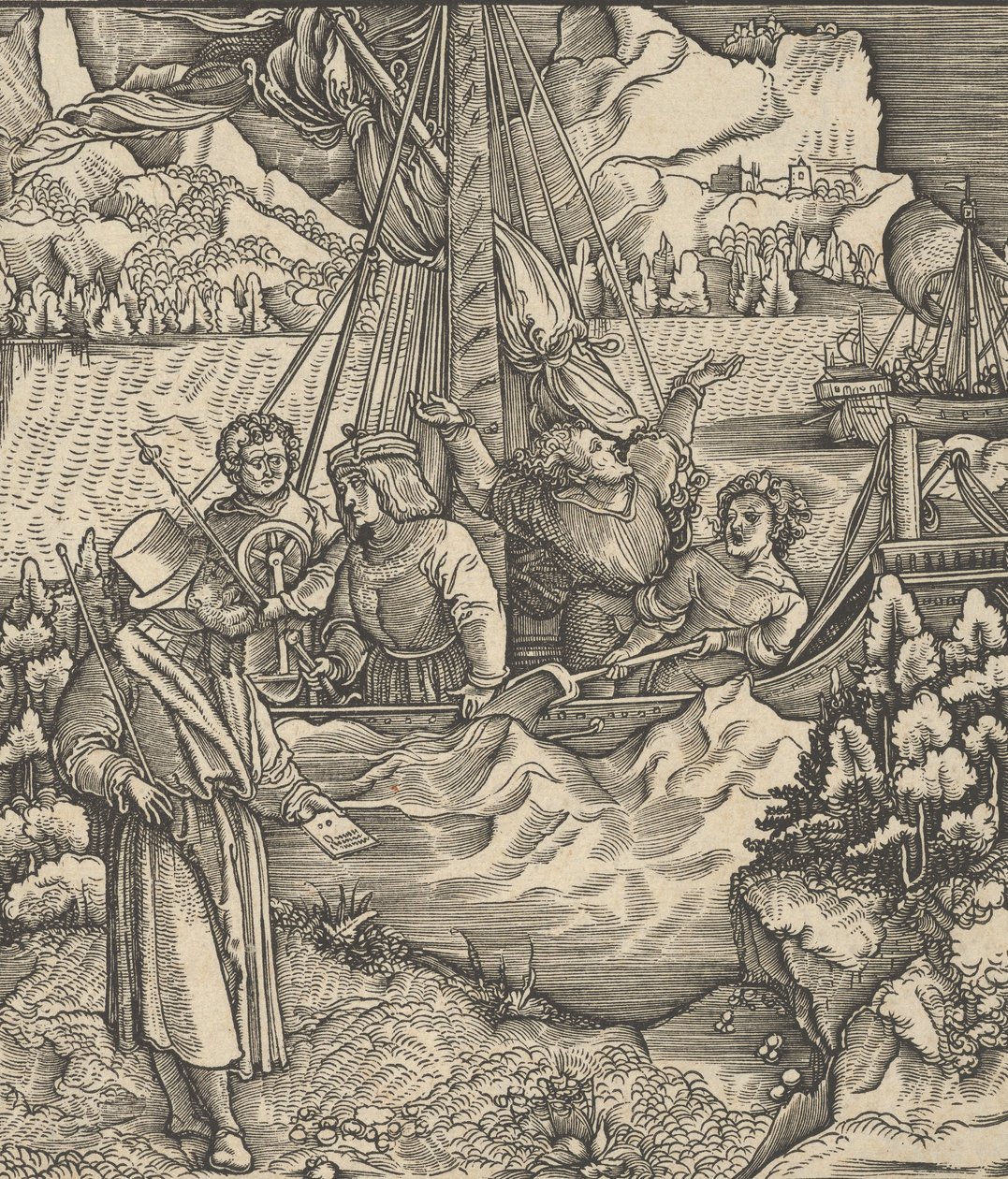 Unfalo bringer Theuerdancks skib i fare, fra Theuerdanck, 1517. af Hans Schäufelein the Elder