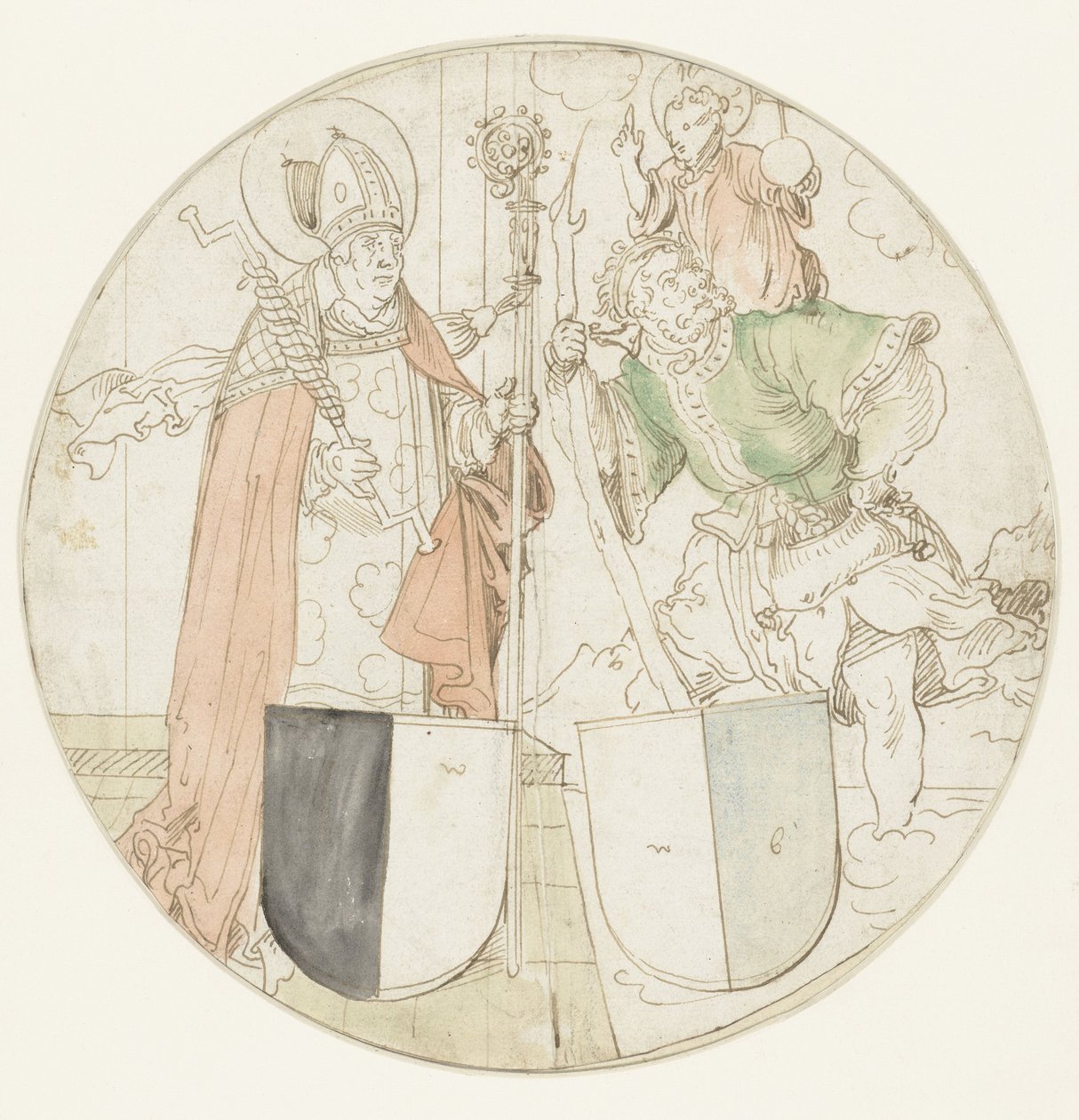 De hellige Christopher og Erasmus med hver sit våbenskjold af Hans Sebald Beham (possibly)