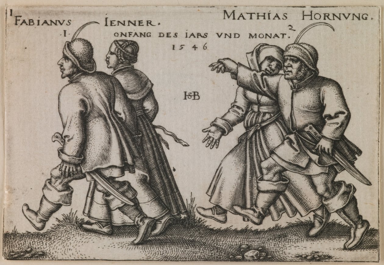 "Januar og februar" fra serien "Bøndernes fest eller de tolv måneder" af Hans Sebald Beham