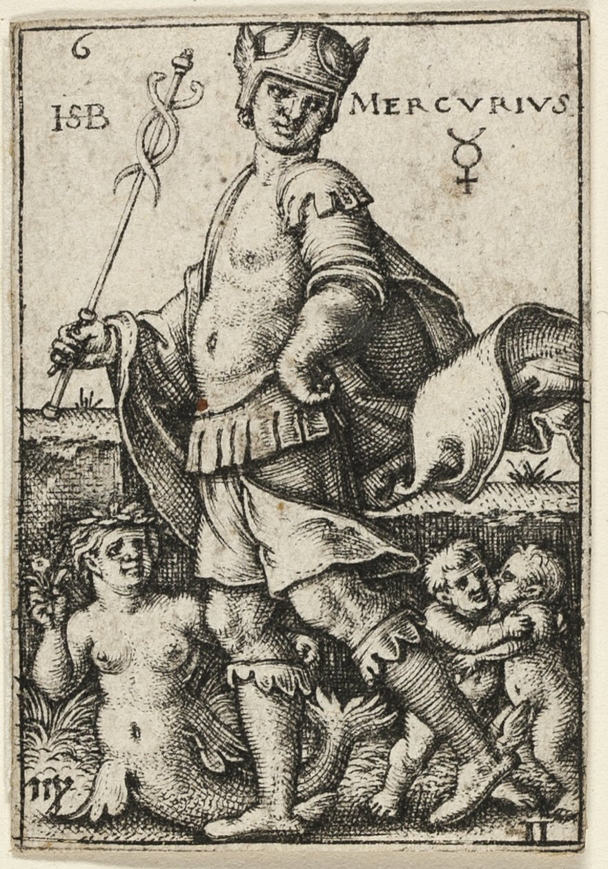Merkur, planche seks fra De syv planeter med stjernetegnene af Hans Sebald Beham