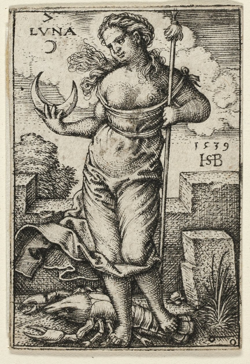 Måne, plade syv fra The Seven Planets with the Zodiacs af Hans Sebald Beham