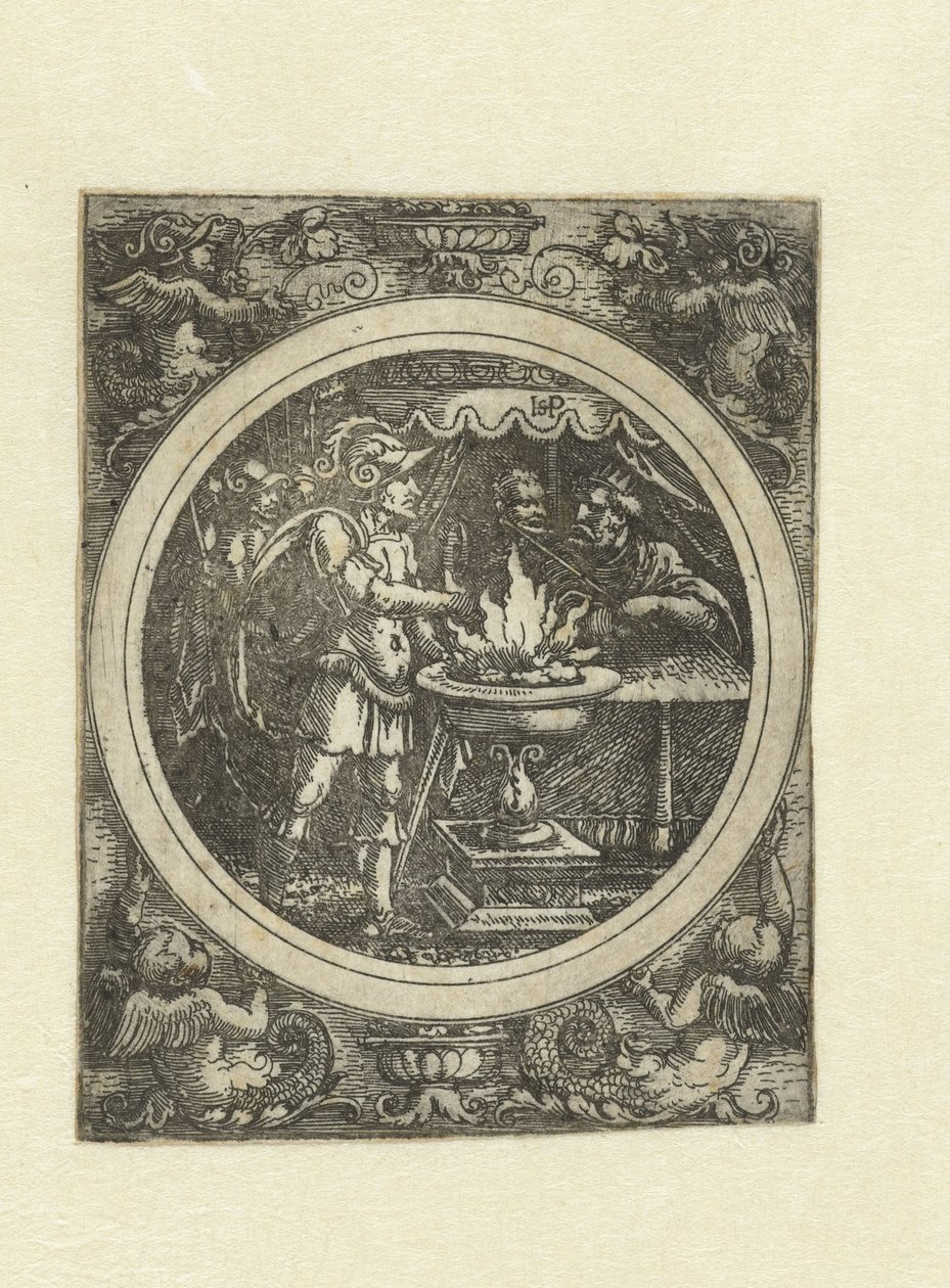 Mucius Scaevola med højre hånd i ilden af Hans Sebald Beham