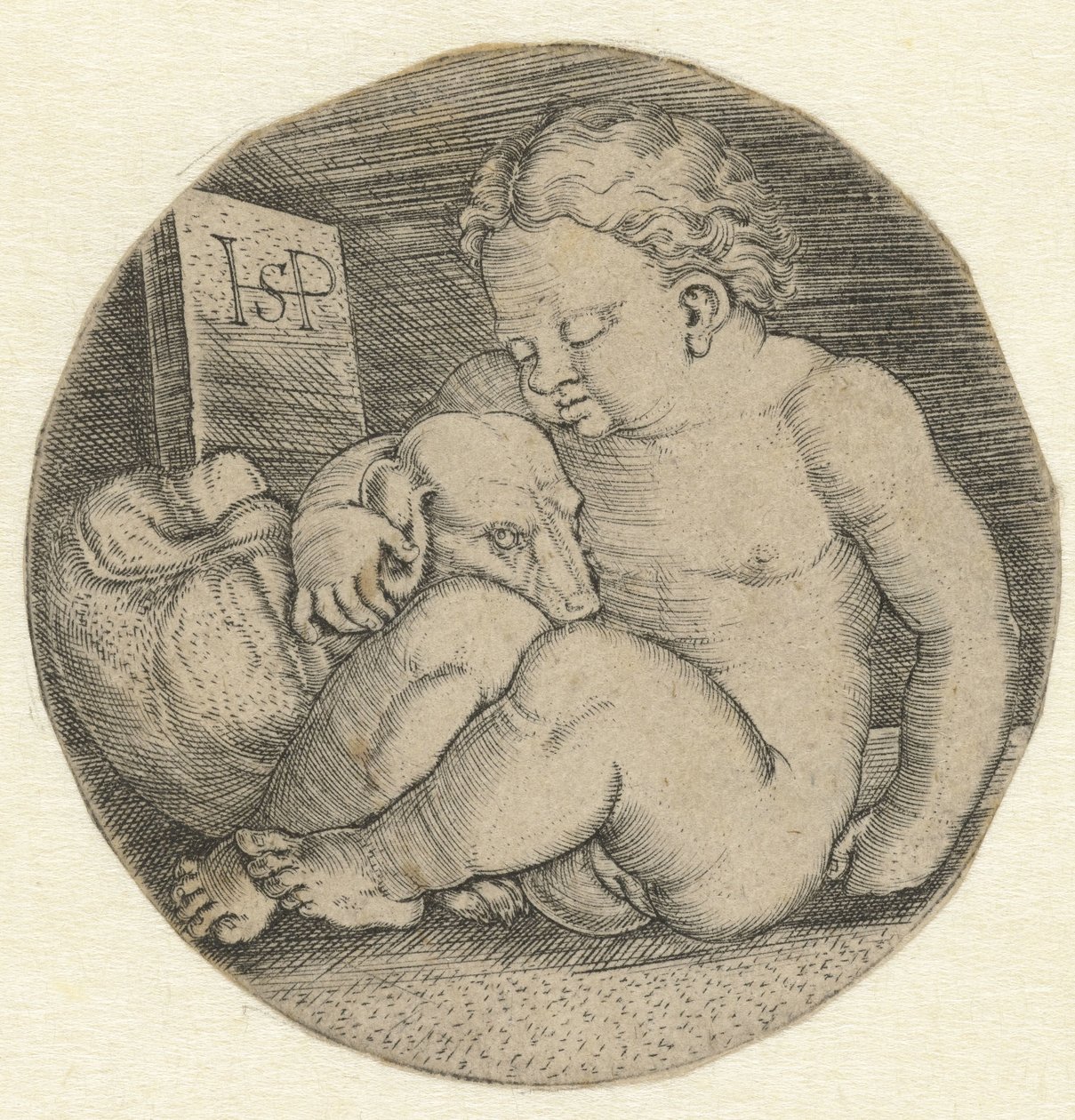 Nøgen pige med en hund af Hans Sebald Beham