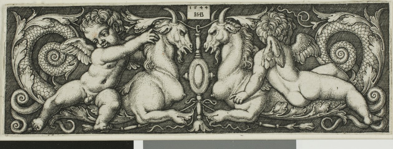 Ornament med to Genii ridende kimæriske bæster af Hans Sebald Beham