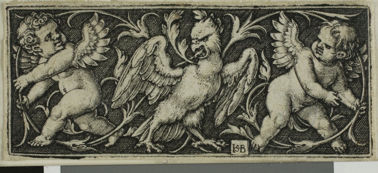 Ornament med en ørn og to Genii, fra Four Vignetter af Hans Sebald Beham