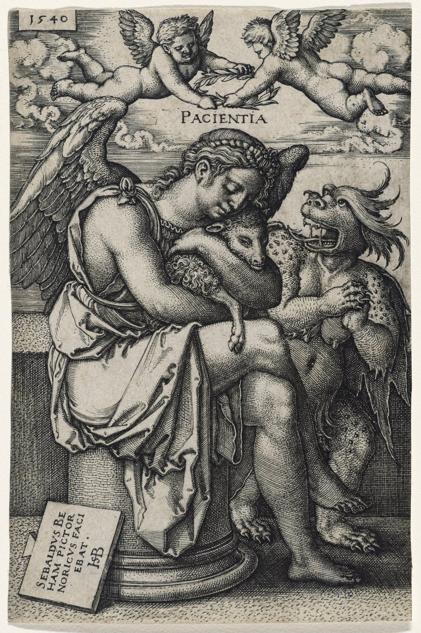 Tålmodighed (Die Geduld), 1540 (gravering på bindet papir) af Hans Sebald Beham