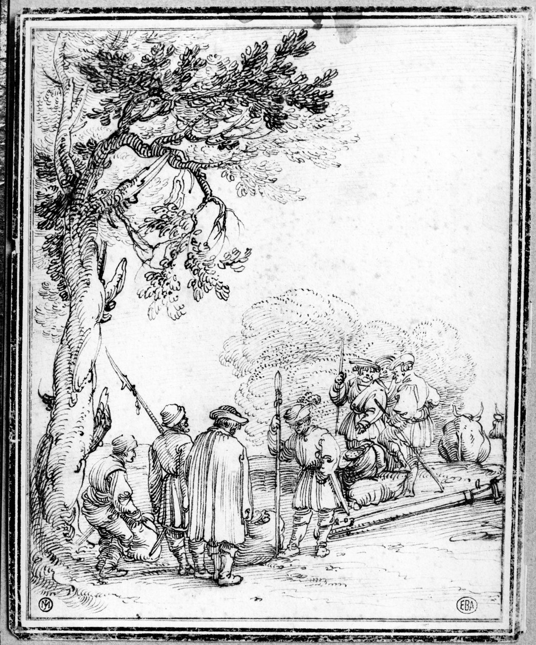 Handel med bønder og soldater (blæk på papir) af Hans Sebald Beham
