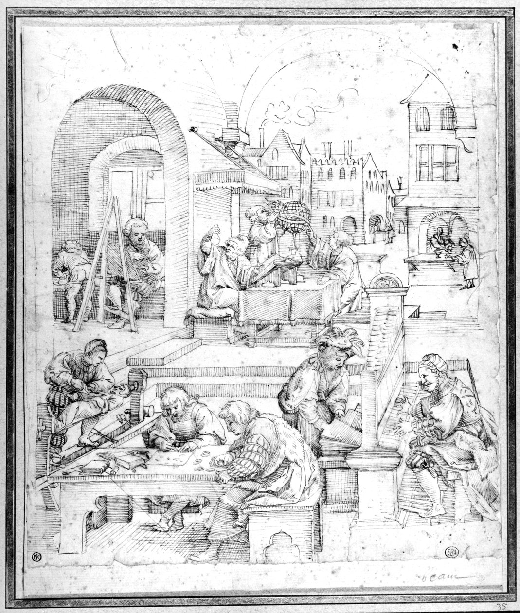 Videnskab, kunst og handel (pen og blæk) af Hans Sebald Beham