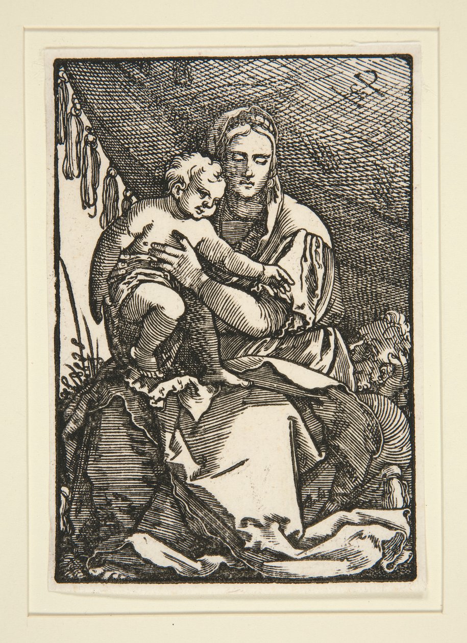 Den hellige familie under baldakinen af Hans Sebald Beham