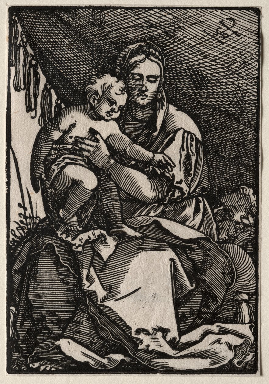 Den hellige familie under et telt af Hans Sebald Beham