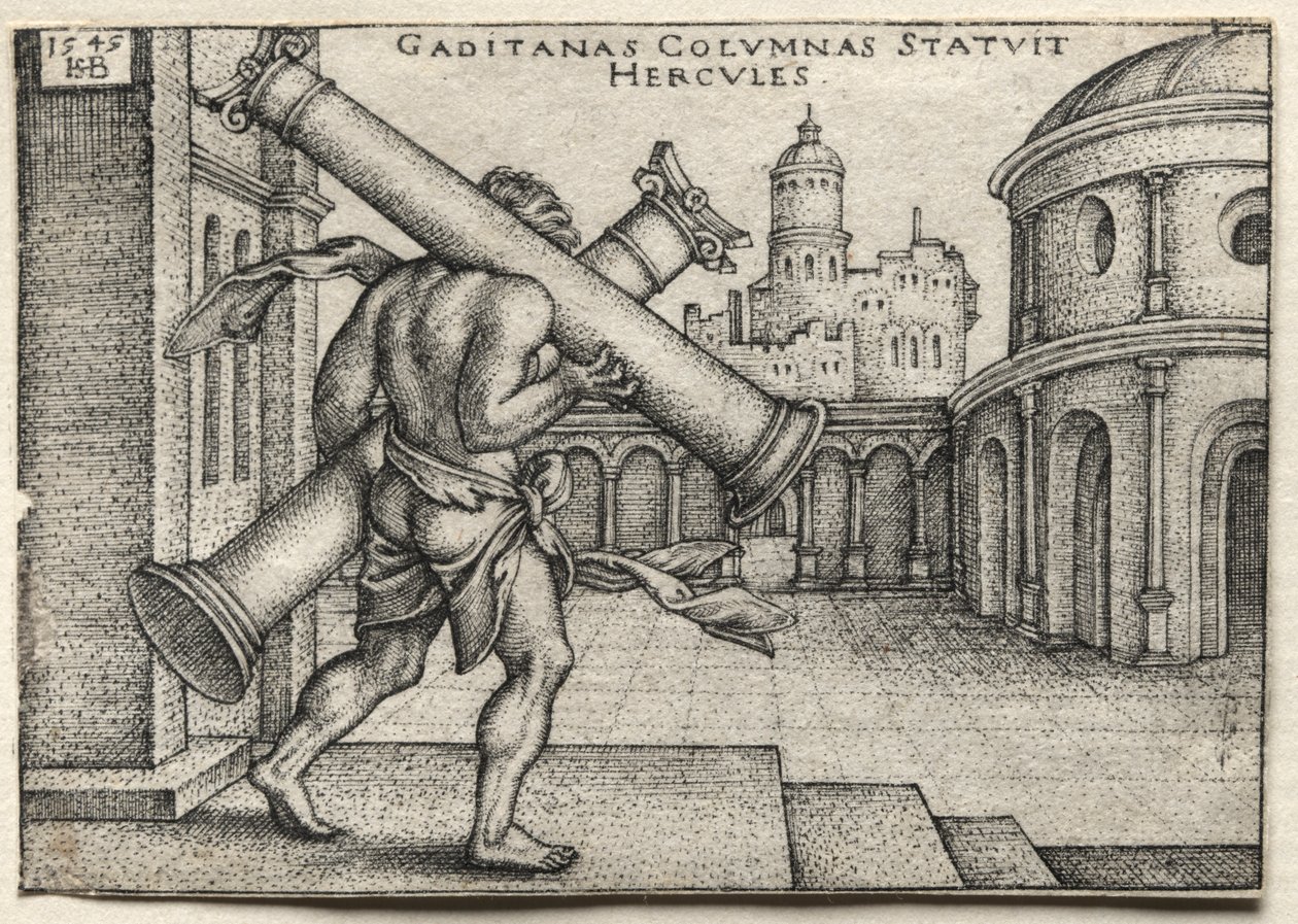 The Labours of Hercules: Hercules, der bærer Gades-søjlerne af Hans Sebald Beham