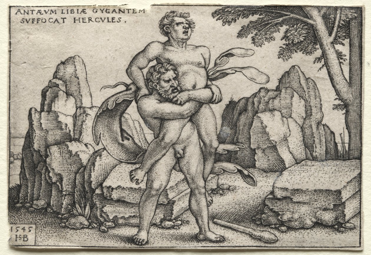 The Labors of Hercules: Hercules Crushing Antaeus, 1545. af Hans Sebald Beham
