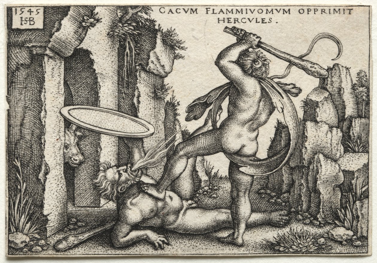 The Labors of Hercules: Hercules Killing the Giant Cacus, 1545. af Hans Sebald Beham