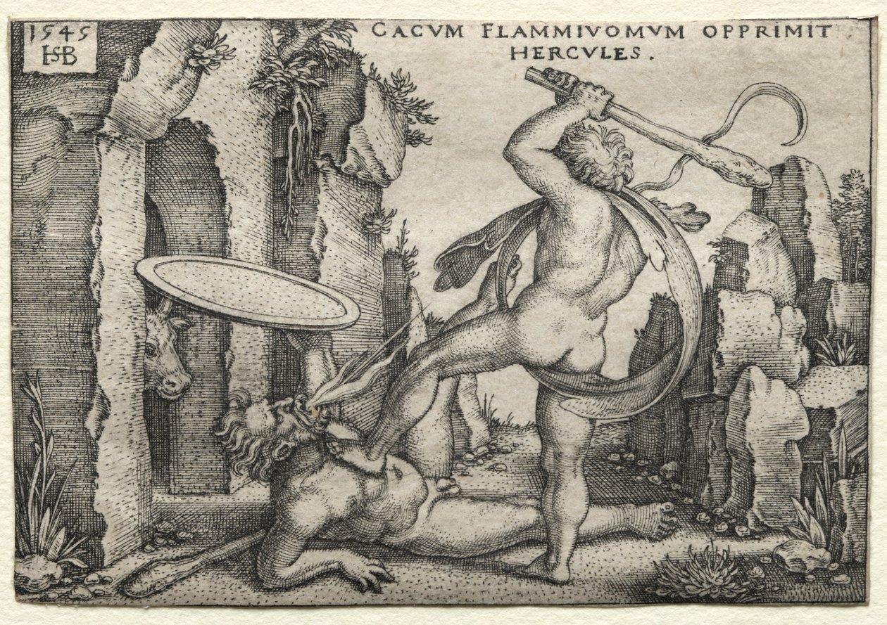 The Labors of Hercules: Hercules Killing the Giant Cacus, 1545. af Hans Sebald Beham