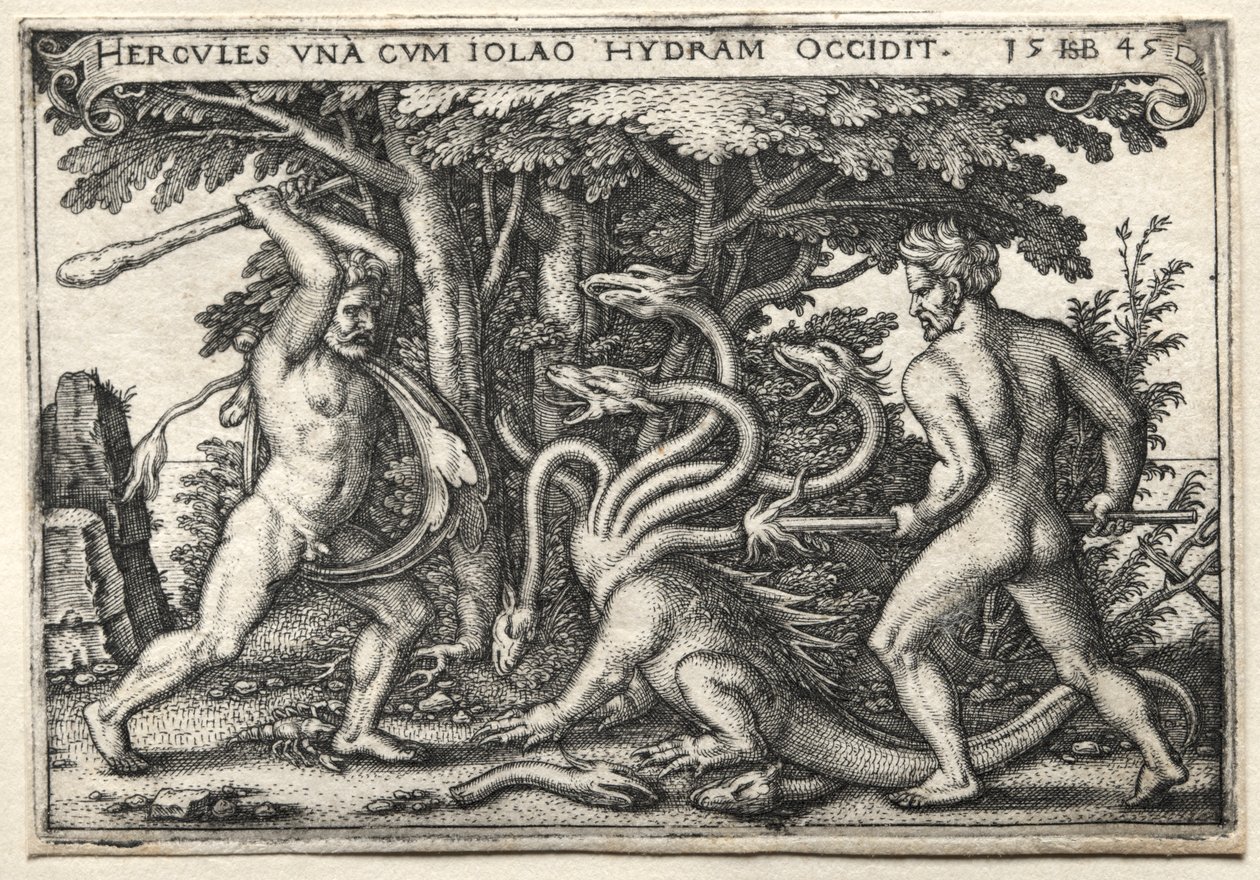 The Labors of Hercules: Hercules Killing the Lernean Hydra af Hans Sebald Beham