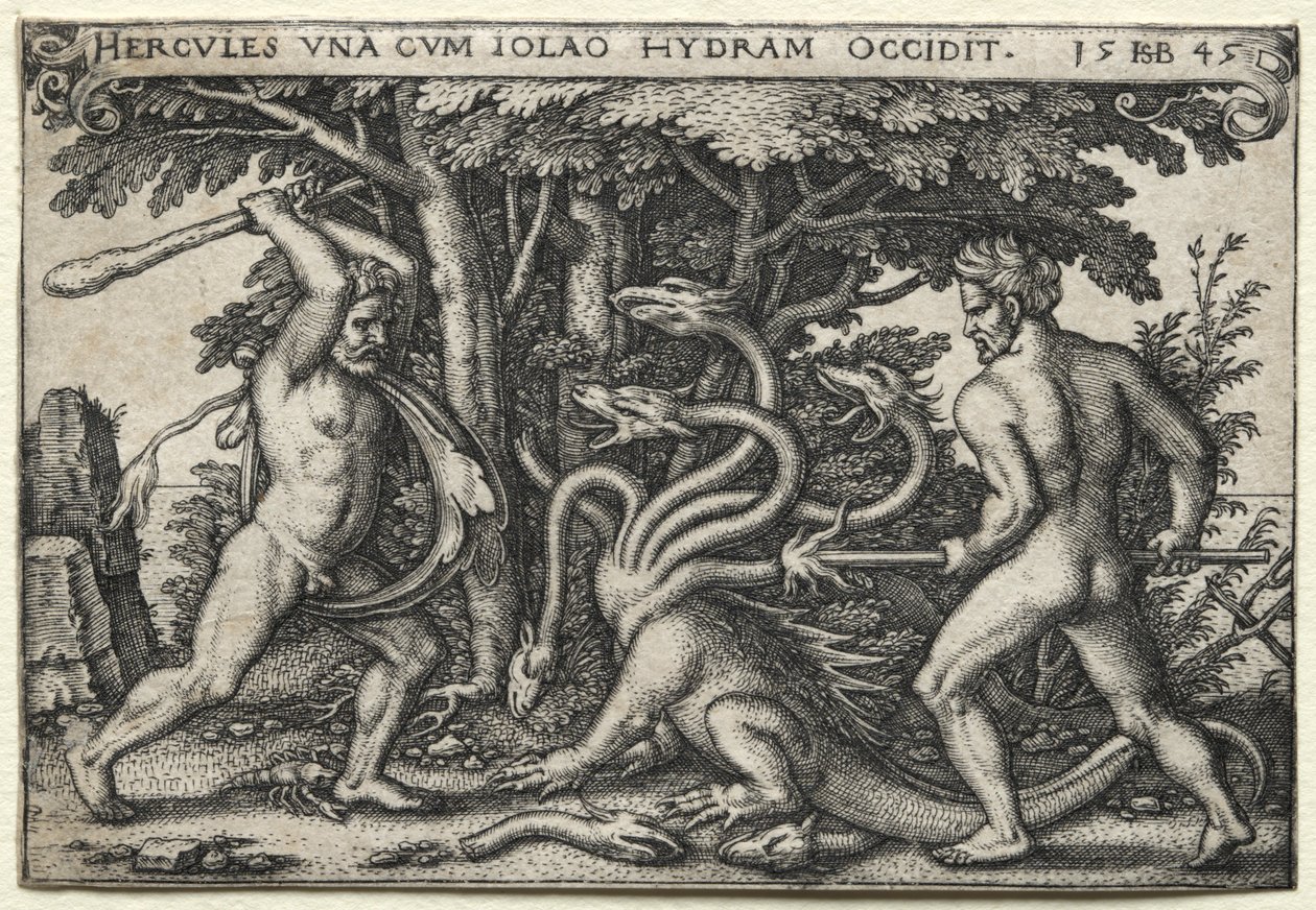 The Labors of Hercules: Hercules Killing the Lernean Hydra, 1545. af Hans Sebald Beham