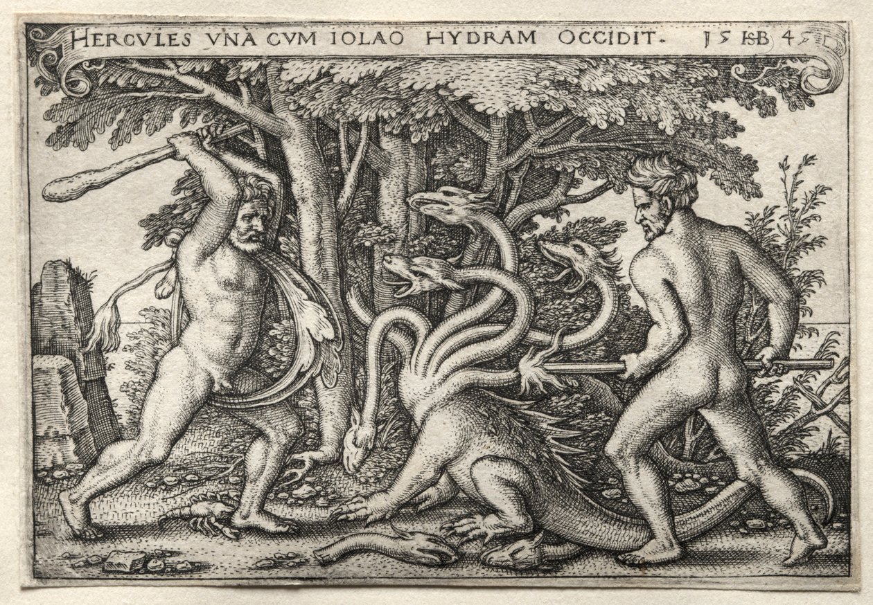 The Labors of Hercules: Hercules Killing the Lernean Hydra, 1545. af Hans Sebald Beham