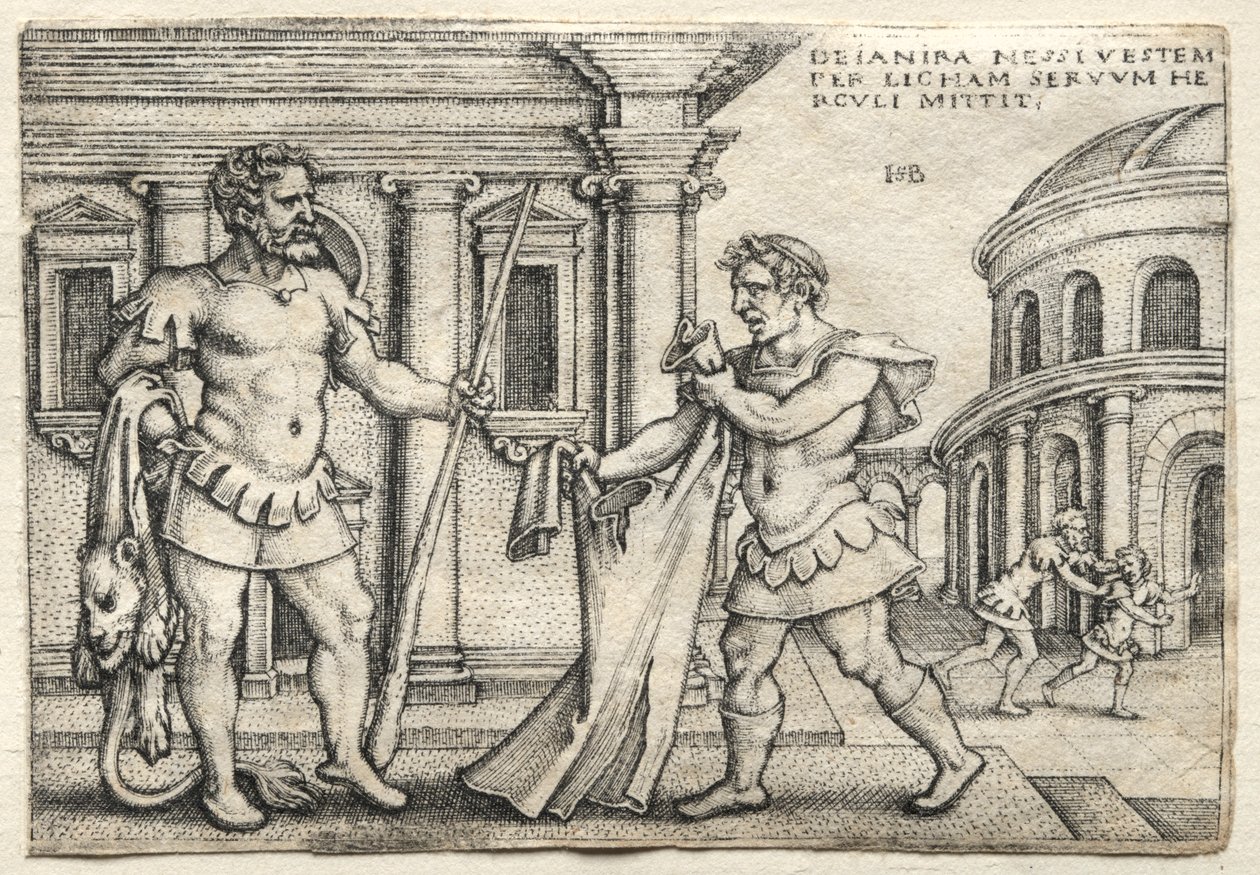 The Labors of Hercules: Hercules modtager beklædningen gennemsyret af Nessus Blood, 1542. af Hans Sebald Beham