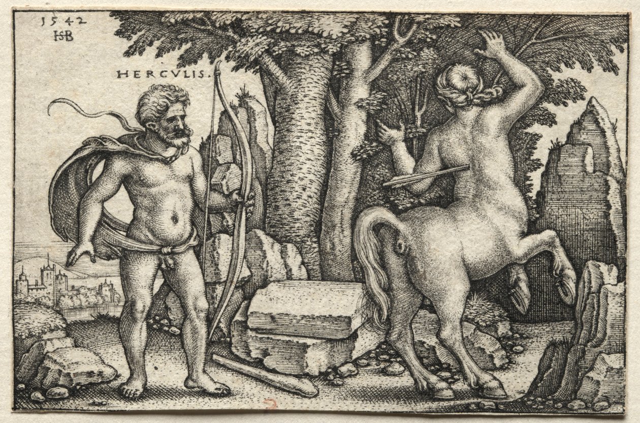 The Labors of Hercules: Hercules Shooting Nessus, 1542. af Hans Sebald Beham