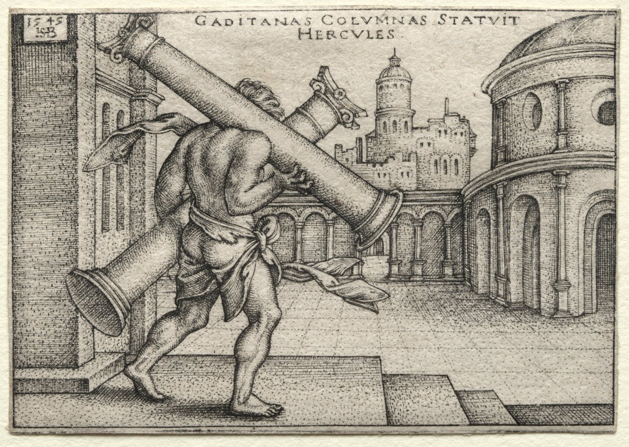The Labors of Hercules: Hercules and the Columns of Gades, 1545. af Hans Sebald Beham