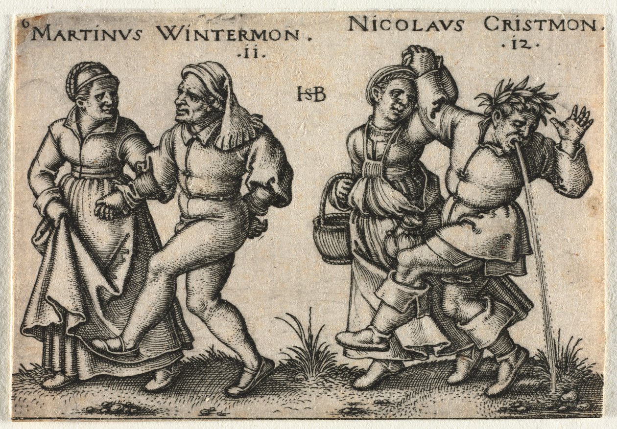 Bondebrylluppet eller de tolv måneder: 11-Martinus Wintermon 12-Nicolaus Cristmon, 1546. af Hans Sebald Beham