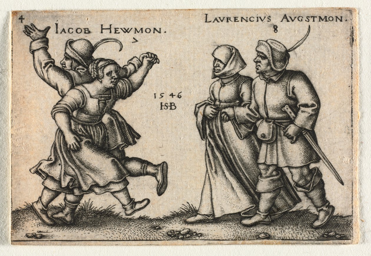 Bondebrylluppet eller de tolv måneder: 7 Jacob Hewmon 8-Laurencius Augstmon af Hans Sebald Beham