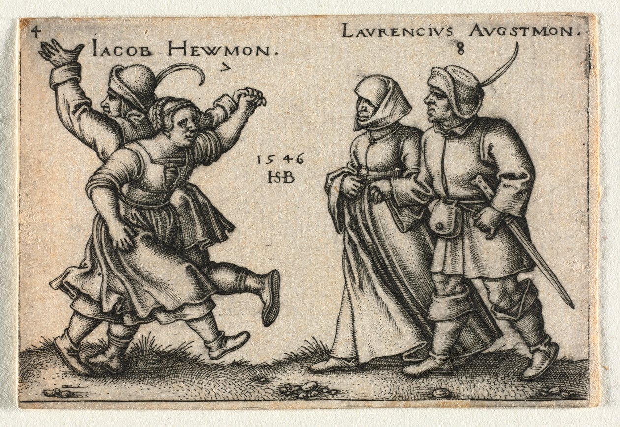 Bondebrylluppet eller de tolv måneder: 7 Jacob Hewmon 8-Laurencius Augstmon, 1546. af Hans Sebald Beham