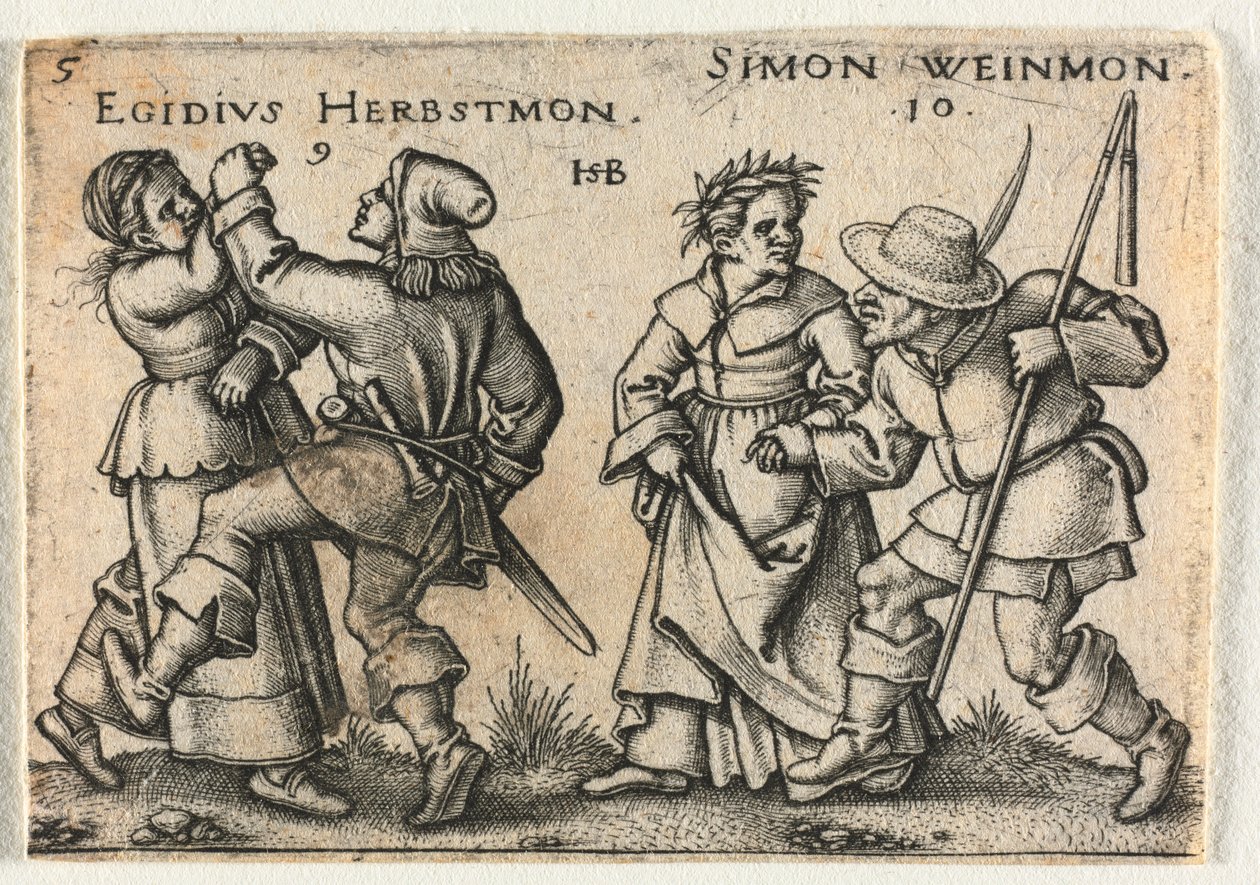 Bondebrylluppet eller de tolv måneder: 9-Egidius Herbstmon 10-Simon Weinmon, 1546. af Hans Sebald Beham
