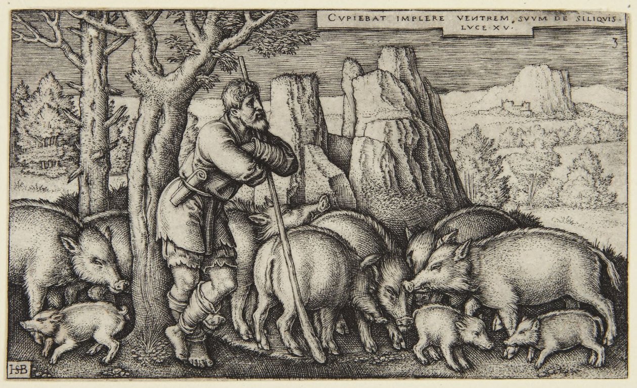 Den fortabte søn III: sønnen blandt svinene af Hans Sebald Beham