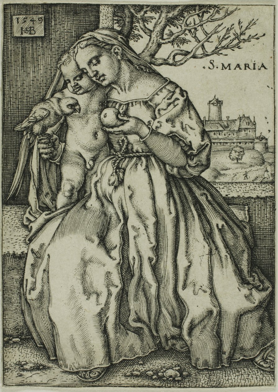 Jomfruen og barnet med papegøjen af Hans Sebald Beham