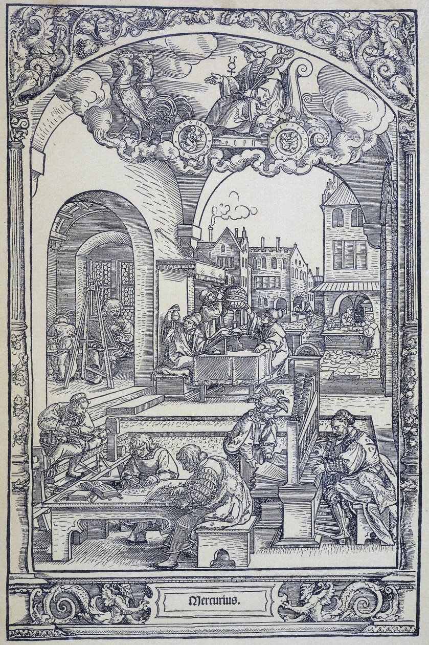 Planeten Merkur og kunstnere, lærde og teknikere, c1535 (gravering) af Hans Sebald Beham