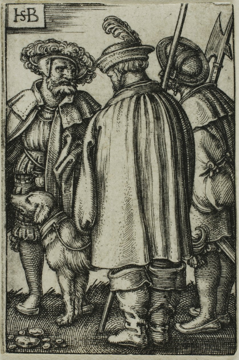 Tre soldater og en hund af Hans Sebald Beham