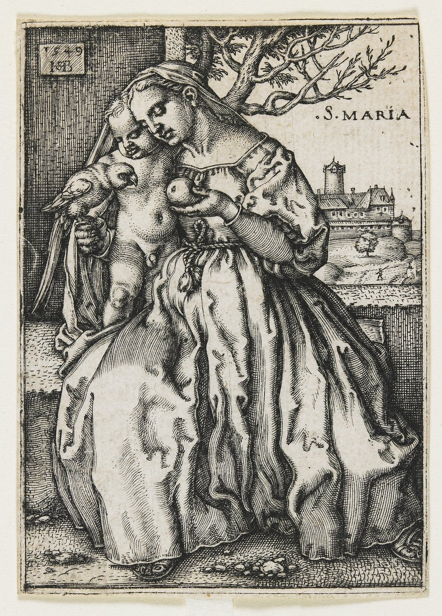 Jomfru og barn med en papegøje, 1549 af Hans Sebald Beham