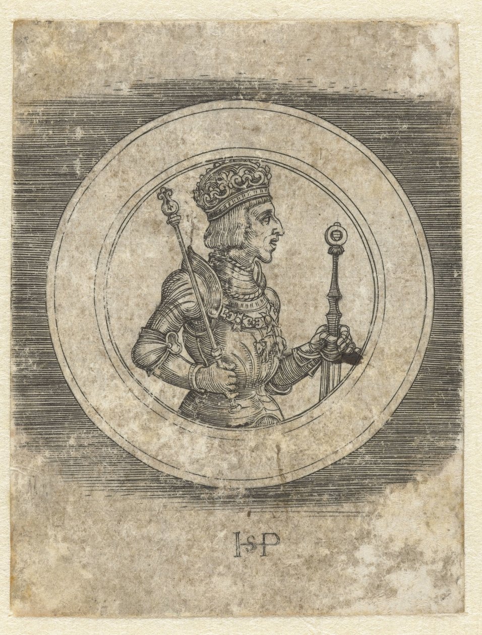 Forside af medalje med portræt af kong Ferdinand I af Ungarn og Bøhmen, halvlang af Hans Sebald Beham