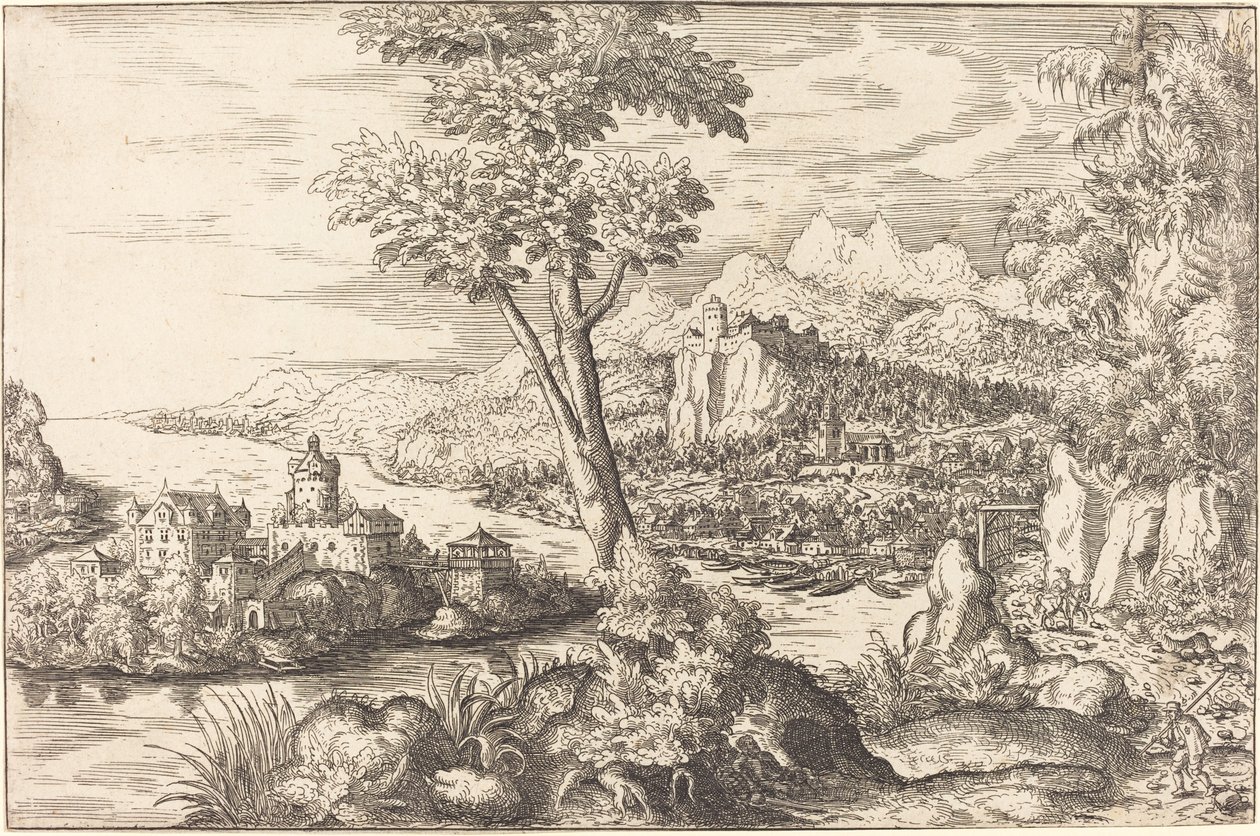 Landskab med tre mænd, ca. 15581559. af Hans Sebald Lautensack