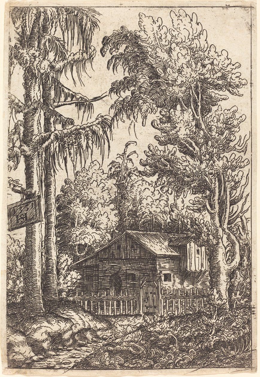 Landskab med udsigt over en bondehytte, 1551. af Hans Sebald Lautensack