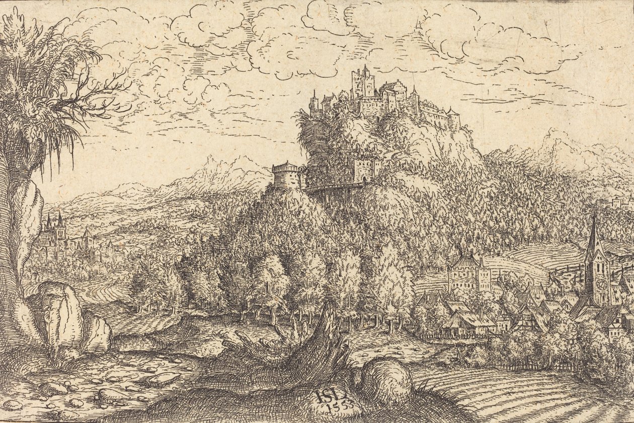 Landskab med et slot i midten, 1553. af Hans Sebald Lautensack