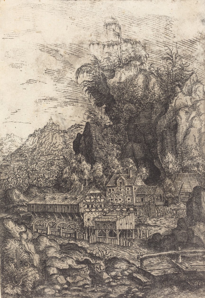 Landskab med en vandmølle, 1553. af Hans Sebald Lautensack