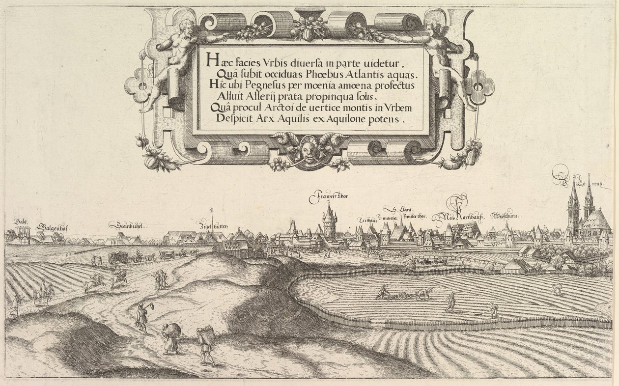 Udsigt over Nürnberg, mod øst, venstre plade, 1552. af Hans Sebald Lautensack