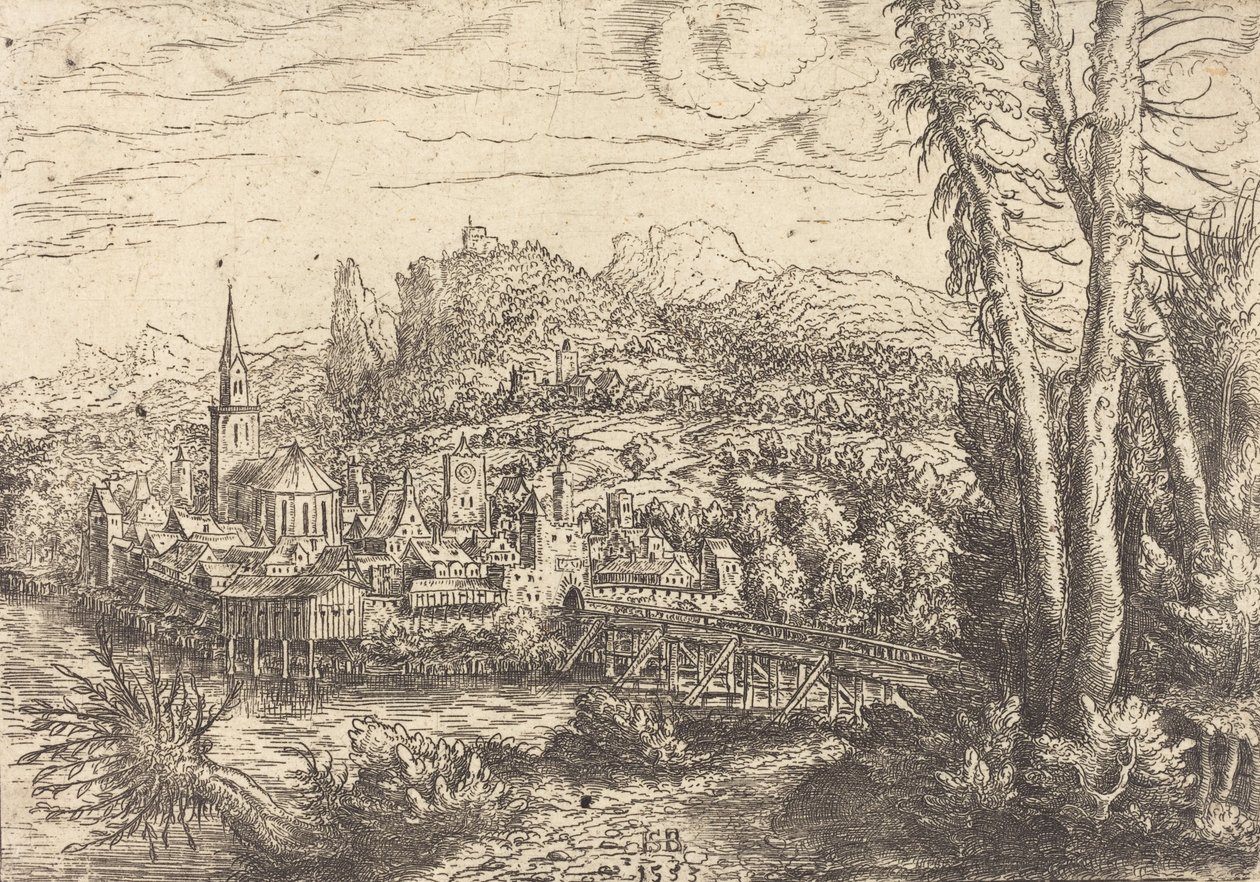 Udsigt over en by nær en flod, 1553. af Hans Sebald Lautensack
