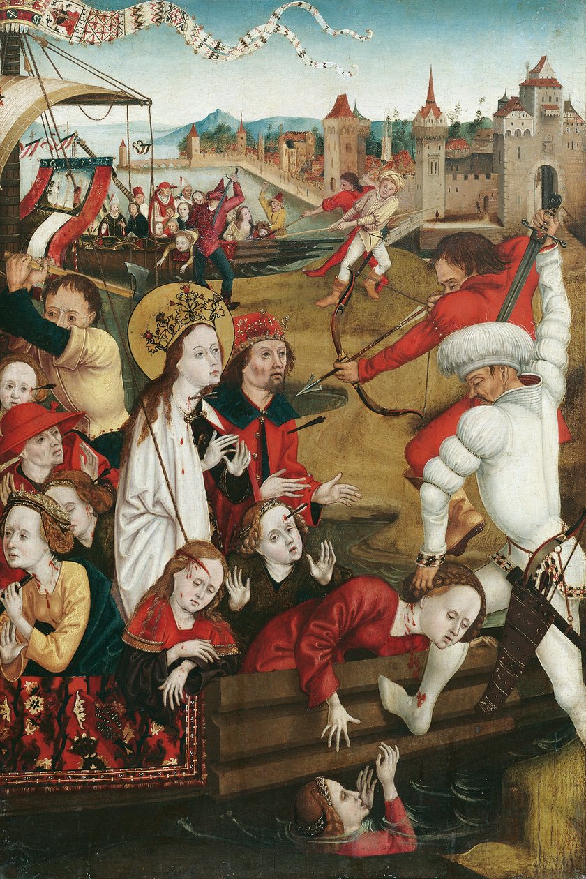 Martyrium af St. Ursula og hendes ledsagere (forside); Nederste halvdel af en helgenfigur (omvendt) af Hans Siebenbürger