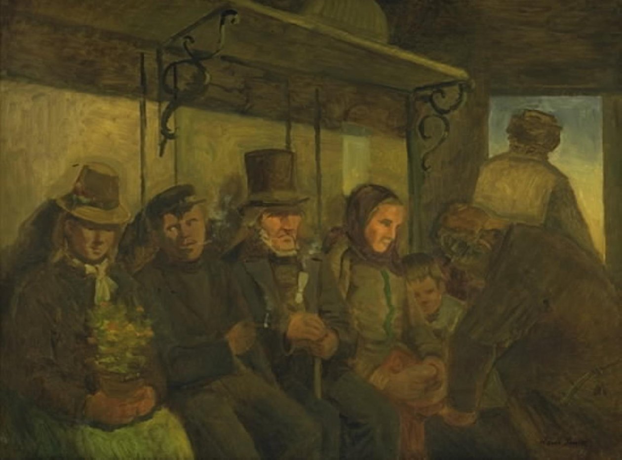 Rejsende i en tredjeklasses kupé af Hans Smidth