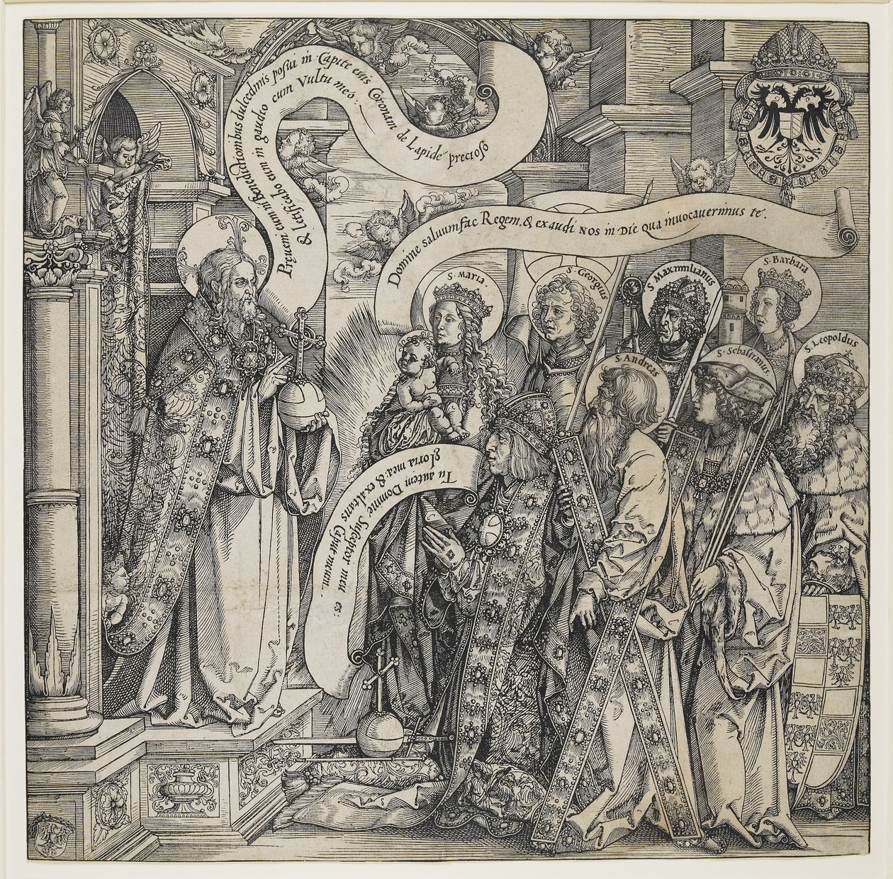 Maximilian præsenteret af sine skytshelgener til den Almægtige, 1519 af Hans Springinklee